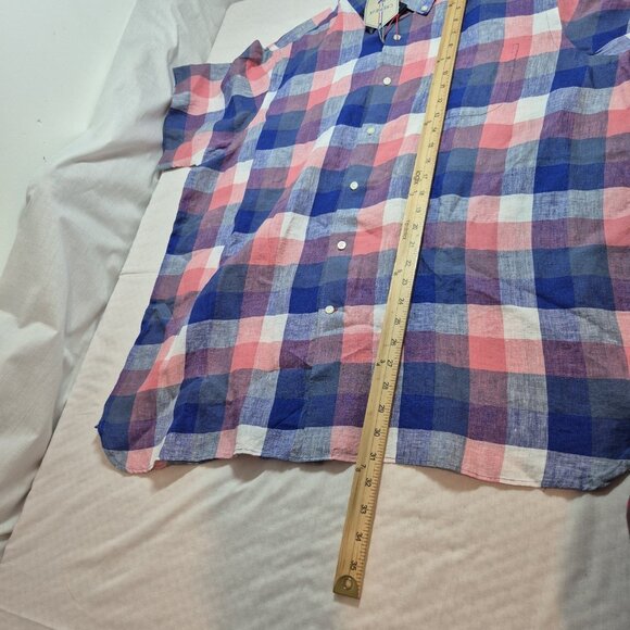 Cremieux Classics Men's Shirt Size L French Linen Short Sleeve Plaid Pink (56 - Picture 7 of 10